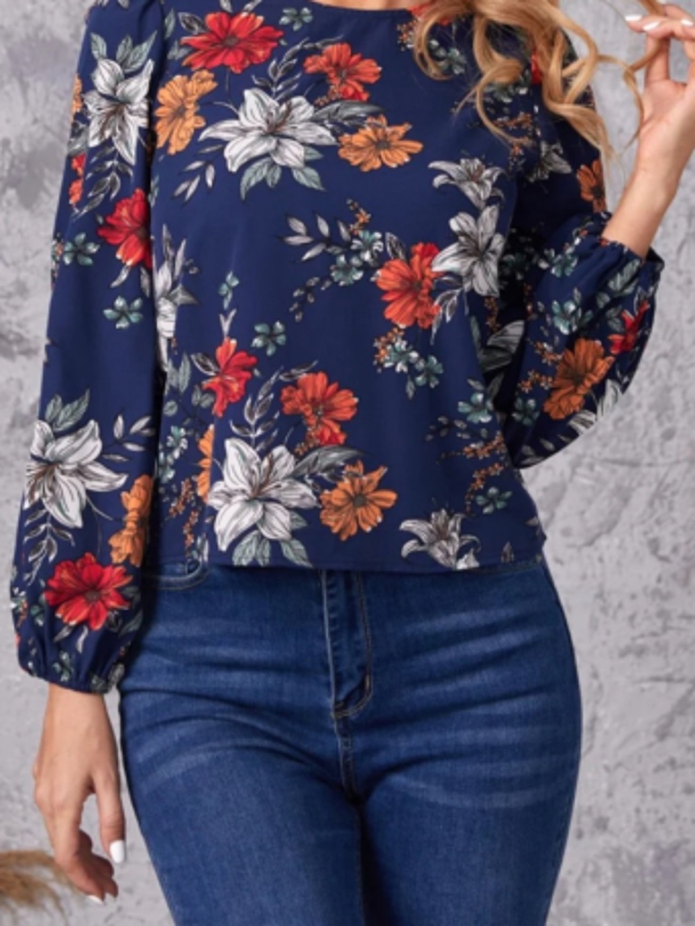 Van Heusen Navy Floral Blouse size M
